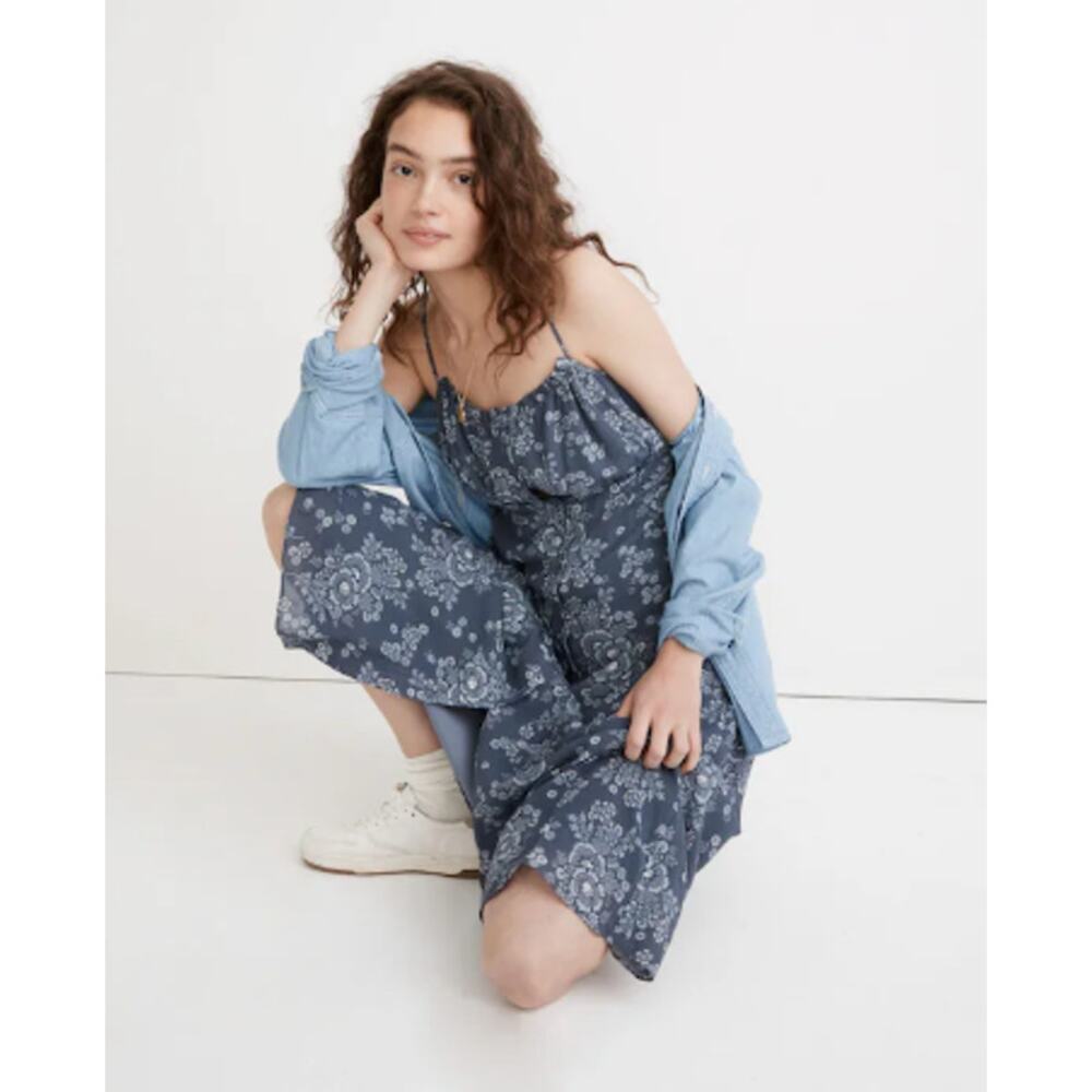 Madewell Tie-Back Button-Front Midi Dress in Archival Floral Blue Babydoll 2
